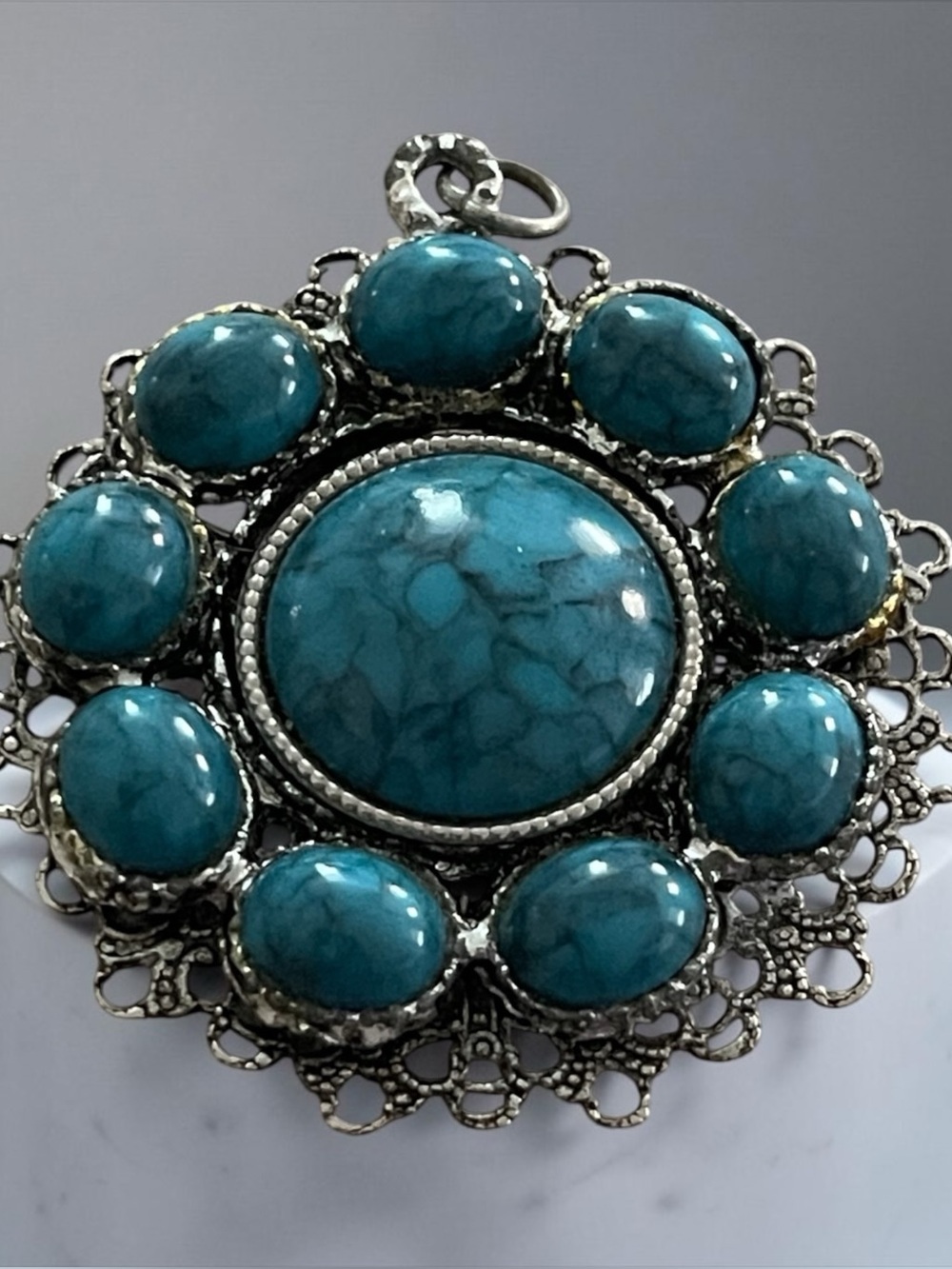 Turquoise Stone Filigree Pendant Necklace - Blue